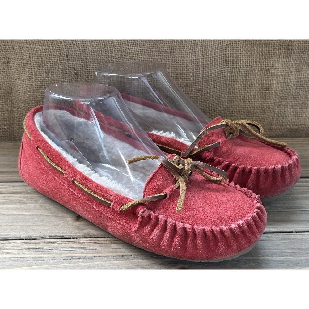 Minnetonka Lined Moccasins Slippers Women's 7 Red Aztec Shearling
